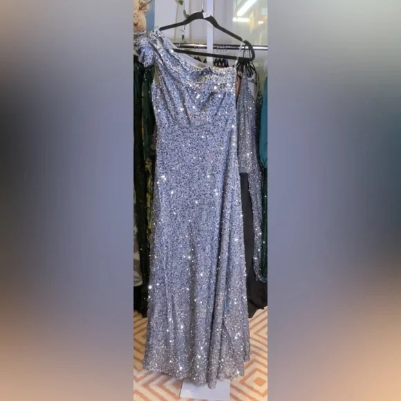 Elegant Silver Sequin Gown - Picture 1 of 4